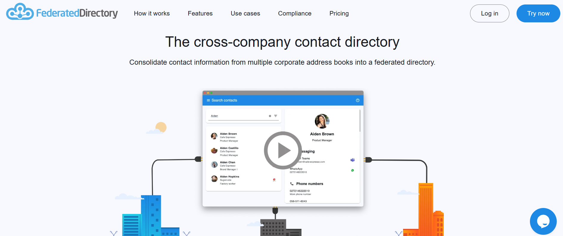 Federated Directory application showing cross-company contact search